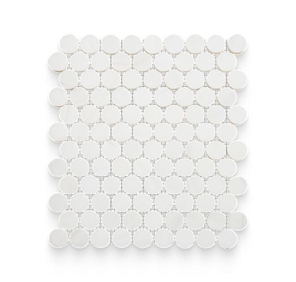 1.25x1.25 Bianco Dolomite Calida Honed Penny Round Mosaic - Product image