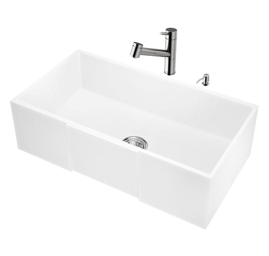 All-in-One 30" Single Bowl Undermount Kitchen Sink with Pull Out Faucet in Stainless Steel - Product image
